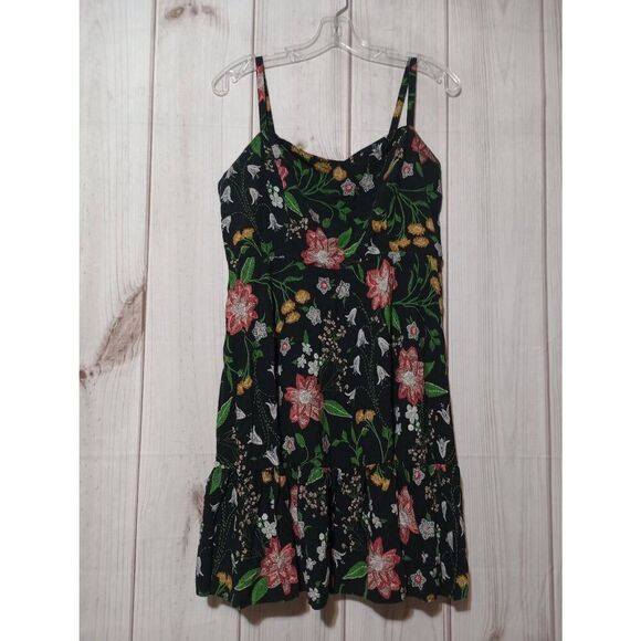 Old Navy Dress Ladies Large Black Floral Fit‎ and Flare Sleeveless - Picture 1 of 8